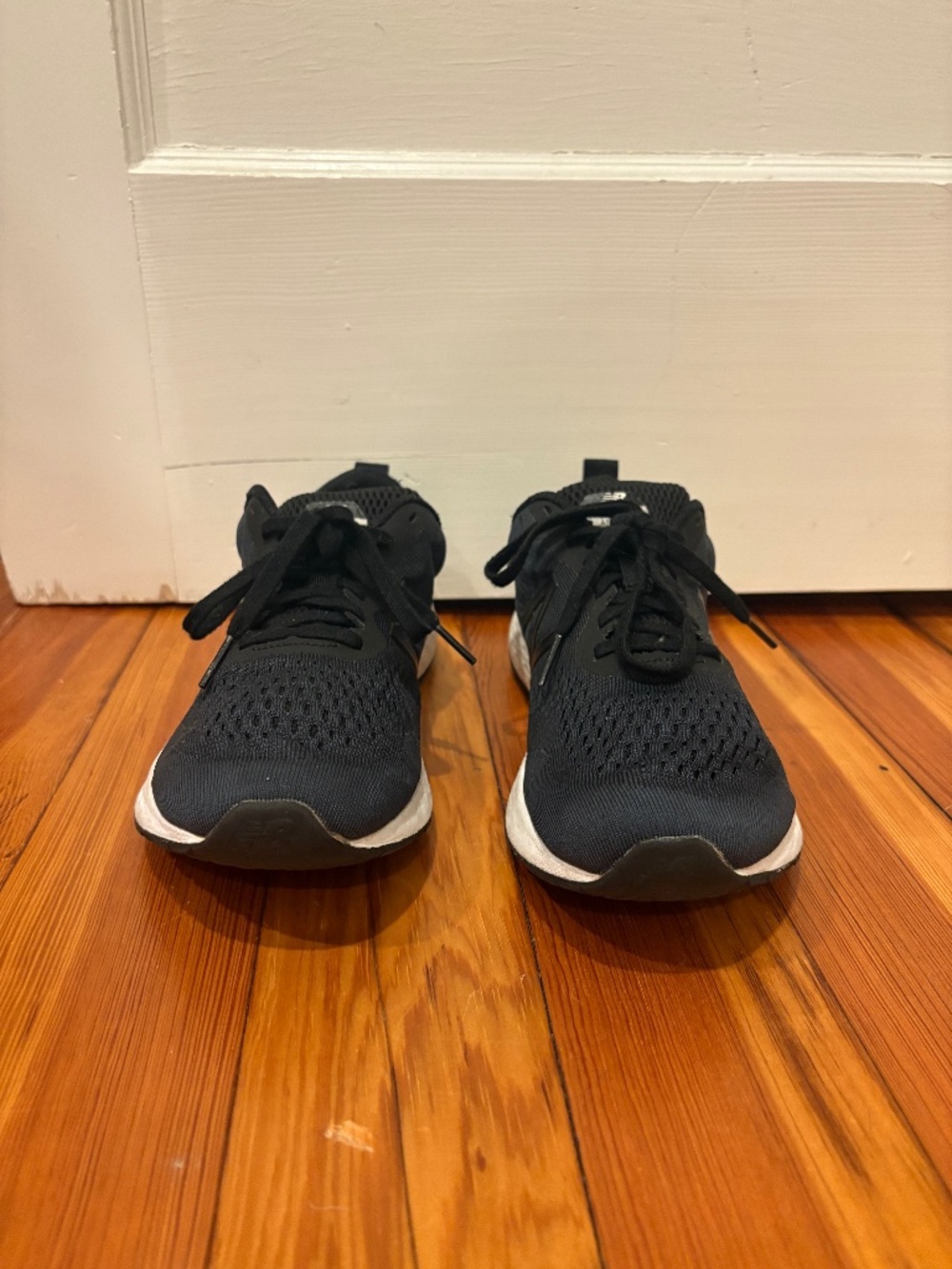 New Balance Black Knit Athletic Sneakers with White Soles